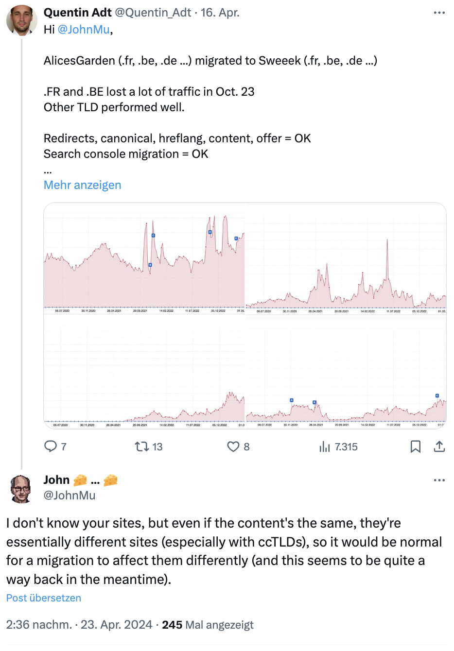 Google: Bei einer Website-Migration können verschiedene ccTLDs in unterschiedlichen Ausmaß betroffen sein