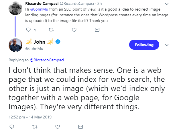 Google: weiterleiten von Image Landing Pages in WordPress auf Bild-URLs bringt nichts