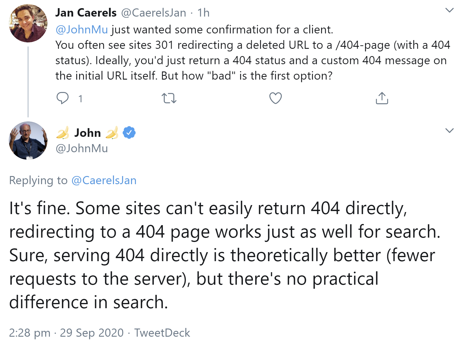 Google: Weiterleitungen auf 404-Seiten sind ok