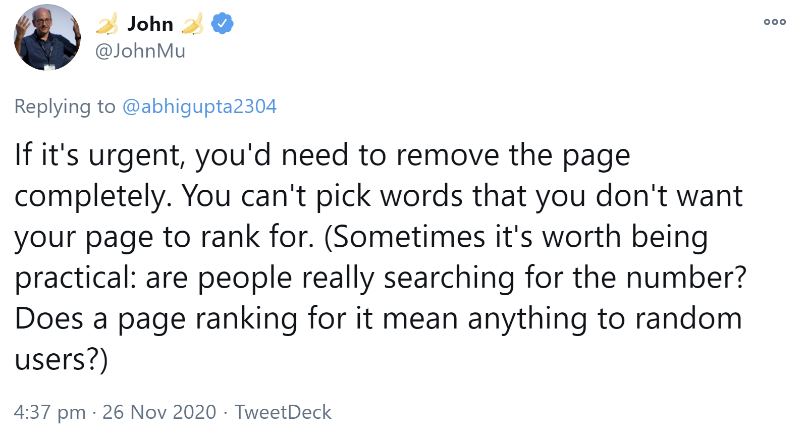 Google: Wenn eine Seite für bestimmte Inhalte nicht ranken soll, muss man sie entfernen