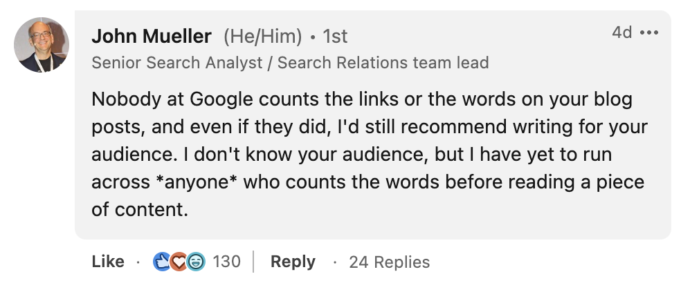 John Müller: Google zählt weder Links noch Worte