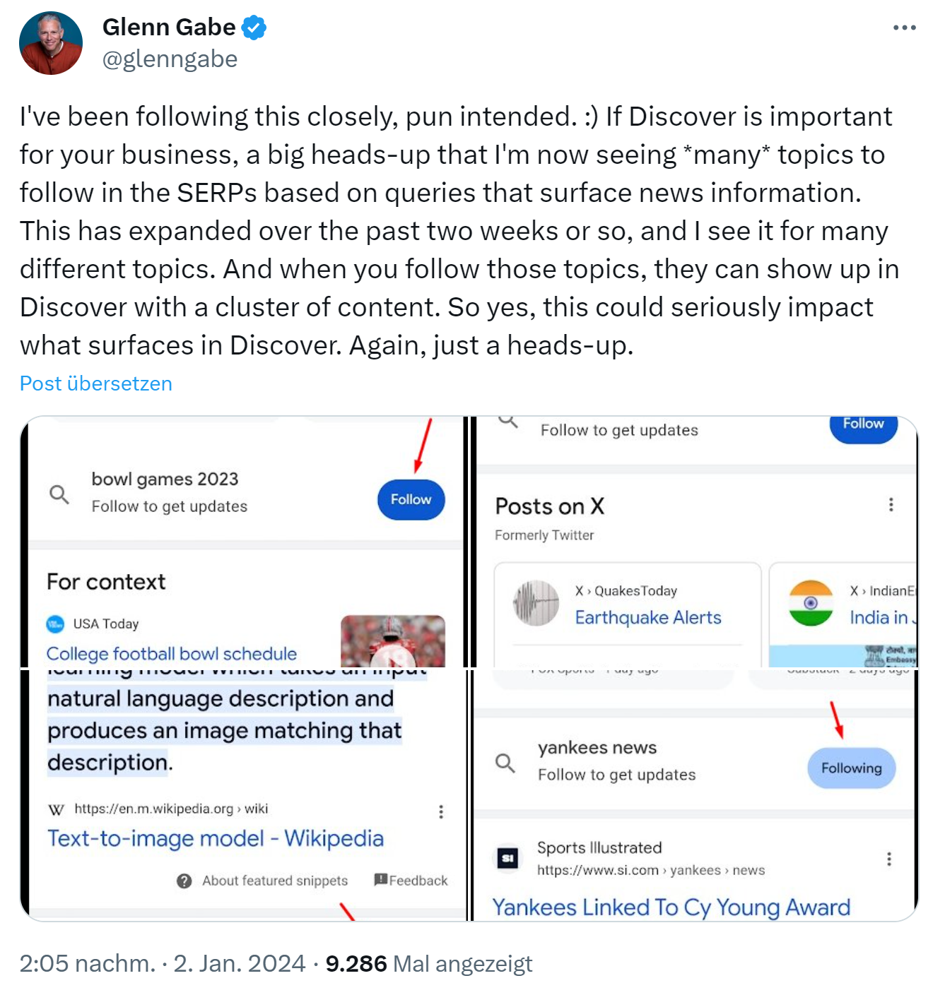 Follow-Button: Google zeigt immer mehr Themen zum Folgen an - Glenn Gabe auf Twitter