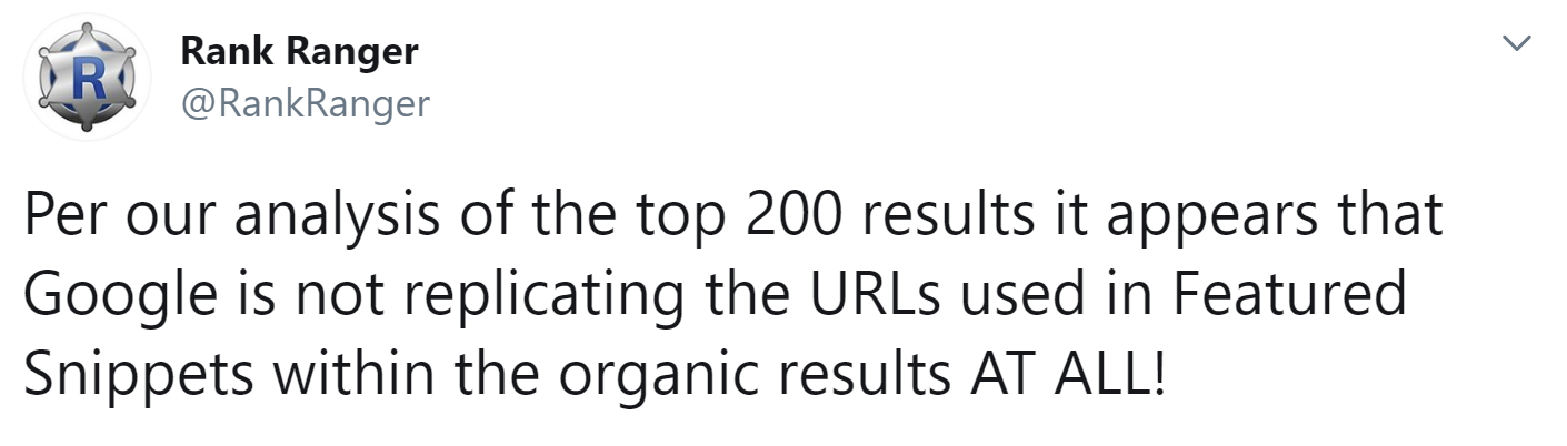 Google zeigt für Webseiten, die ein Featured Snippet erhalten, kein organisches Suchergebnis mehr an
