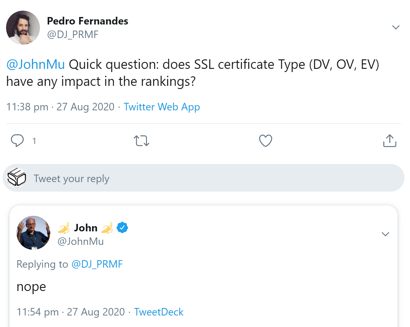 Google: Art des Zertifikats spielt aus SEO-Sicht keine Rolle