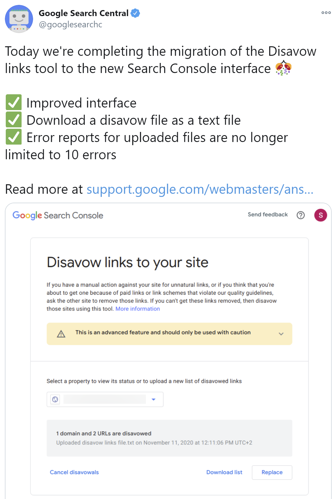 Google zieht Disavow Tool in die neue Search Console um