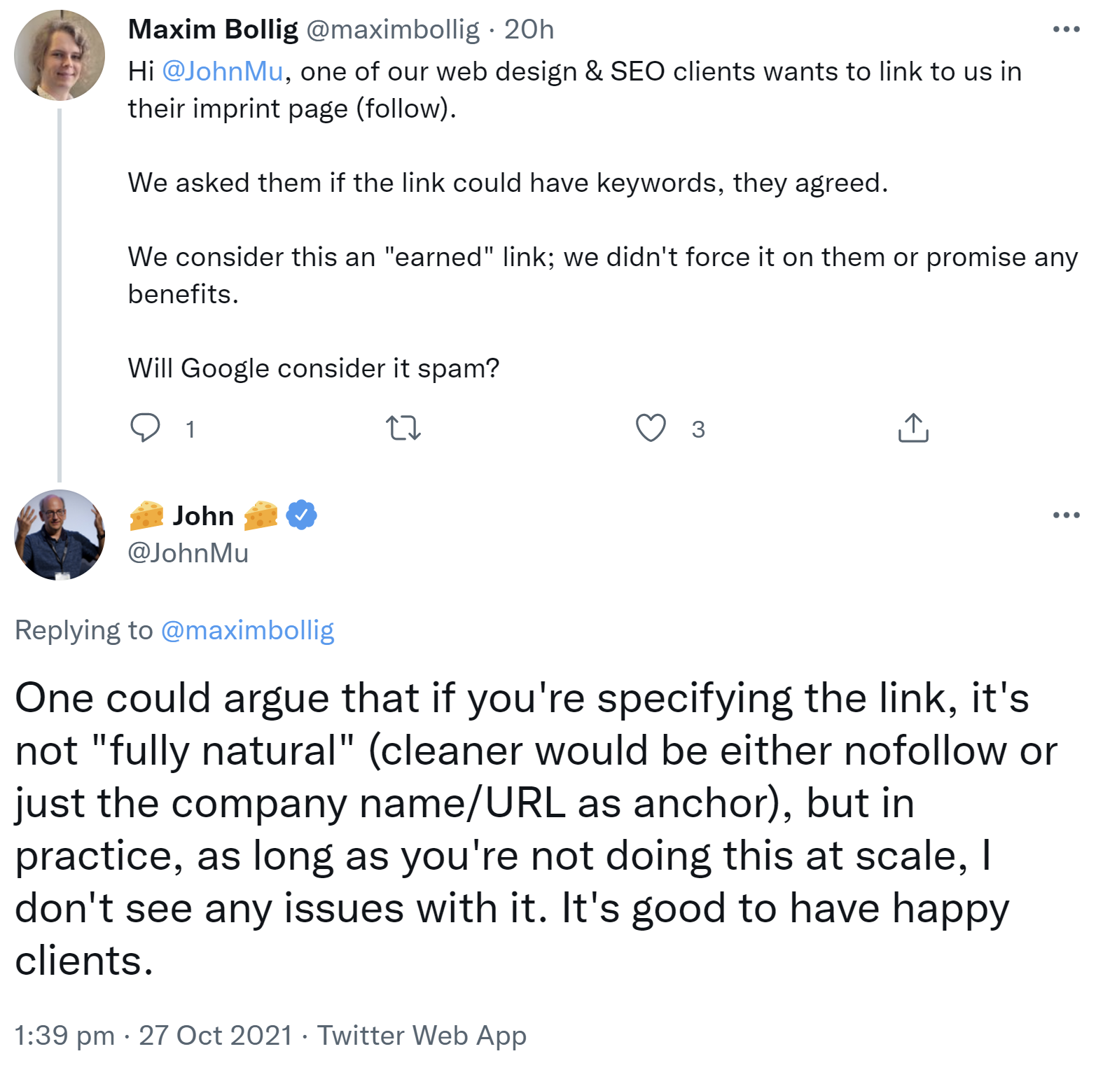 Google zu Links von Kundenwebsites