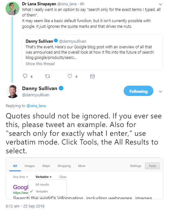 Google: Für die Suche nach Zitaten sollte man die Option 'wortwörtlich' verwenden