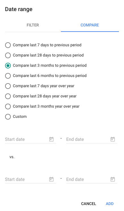 Google: Filter für den Vergleich verschiedener Zeiträume