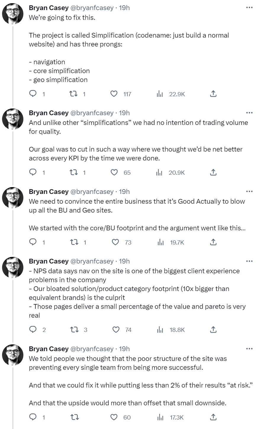 Vereinfachung der Website in drei Bereichen