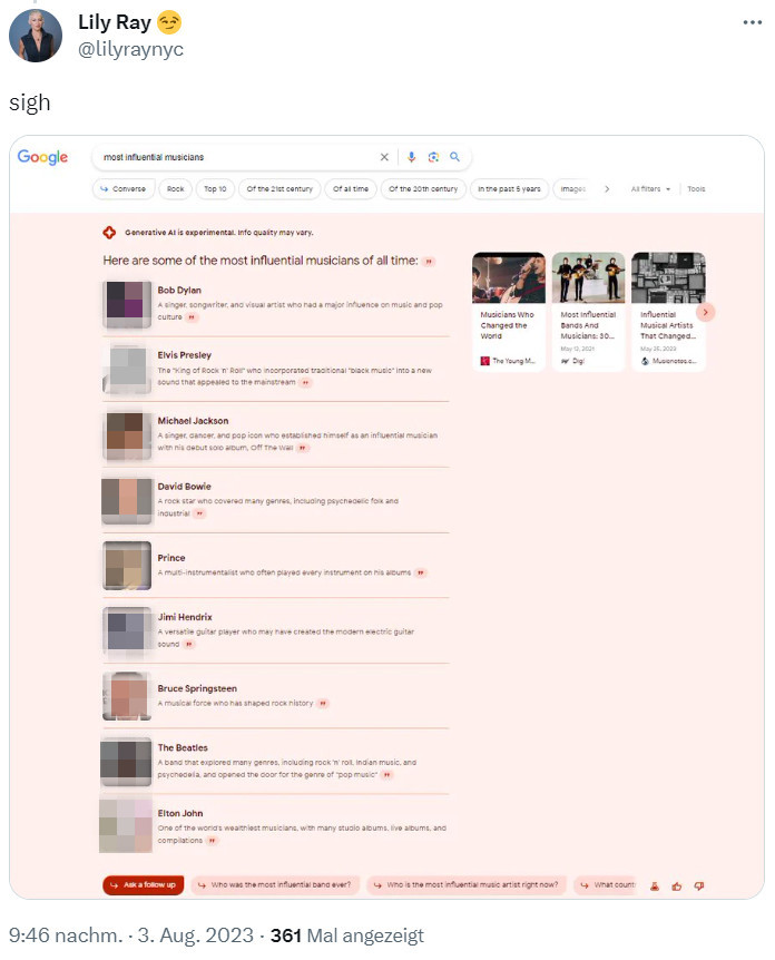 Google SGE: einflussreichste Musiker