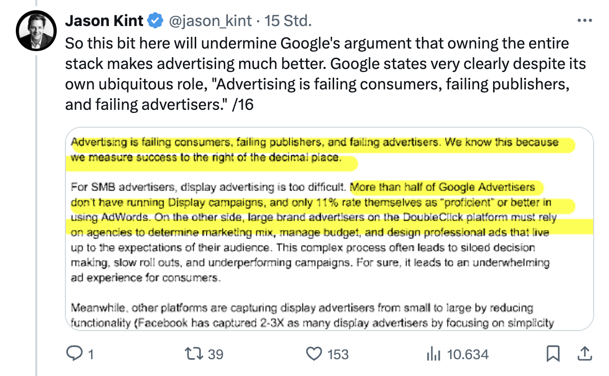Jason Kint: Auszug aus Google Dokument beschreibt, dass Advertising kritisch gesehen wird