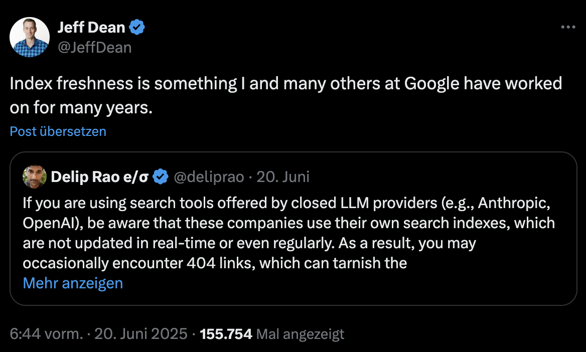 Jeff Dean von Google: Index ist Vorteil gegenüber den Wettbewerbern