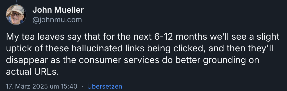 John Müller von Google aus Mastodon: leichte Zunahme von 404-Fehlern auf Websites wegen erfundener KI-Links erwartet