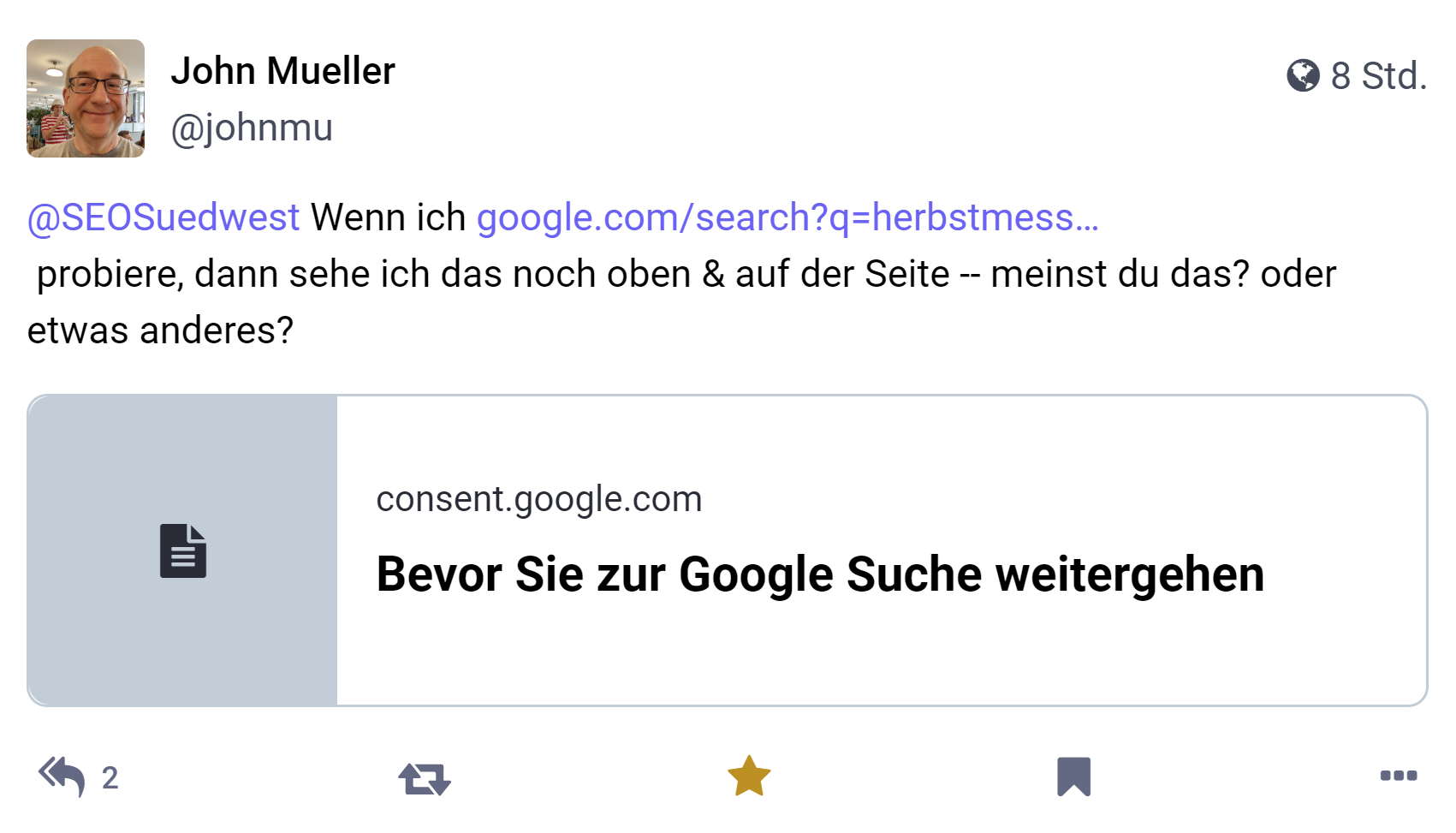 John Müller antwortet auf Mastodon auf die Frage, ob Google noch Event Rich Results ausspielt