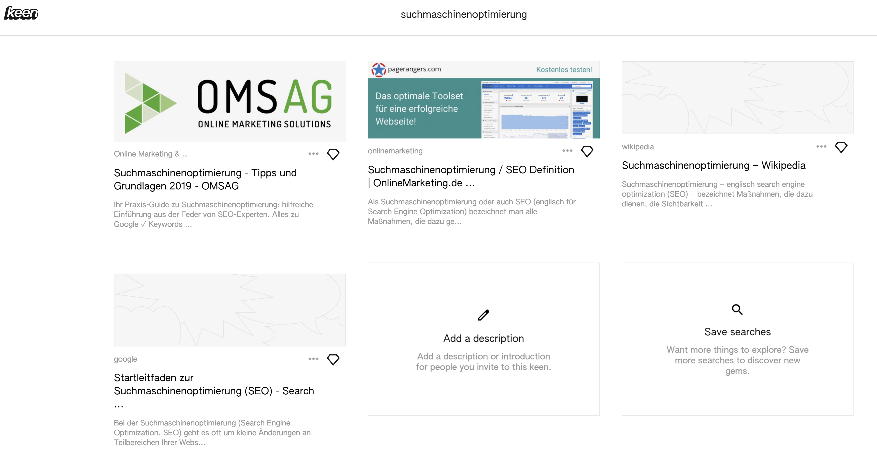 Keen: Collection für 'Suchmaschinenoptimierung'