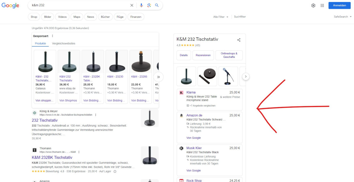 Google: Knowledge Panel mit Produktinformationen