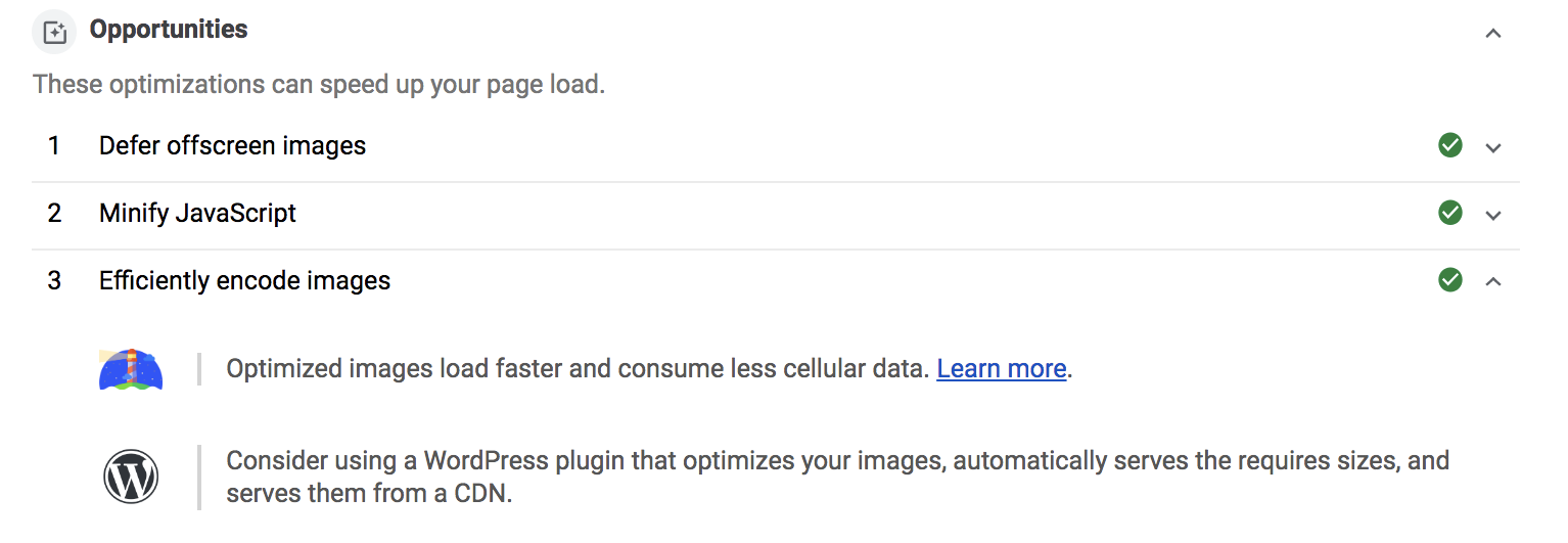 Lighthouse Platform Packs: Beispiel für WordPress-Vorschläge