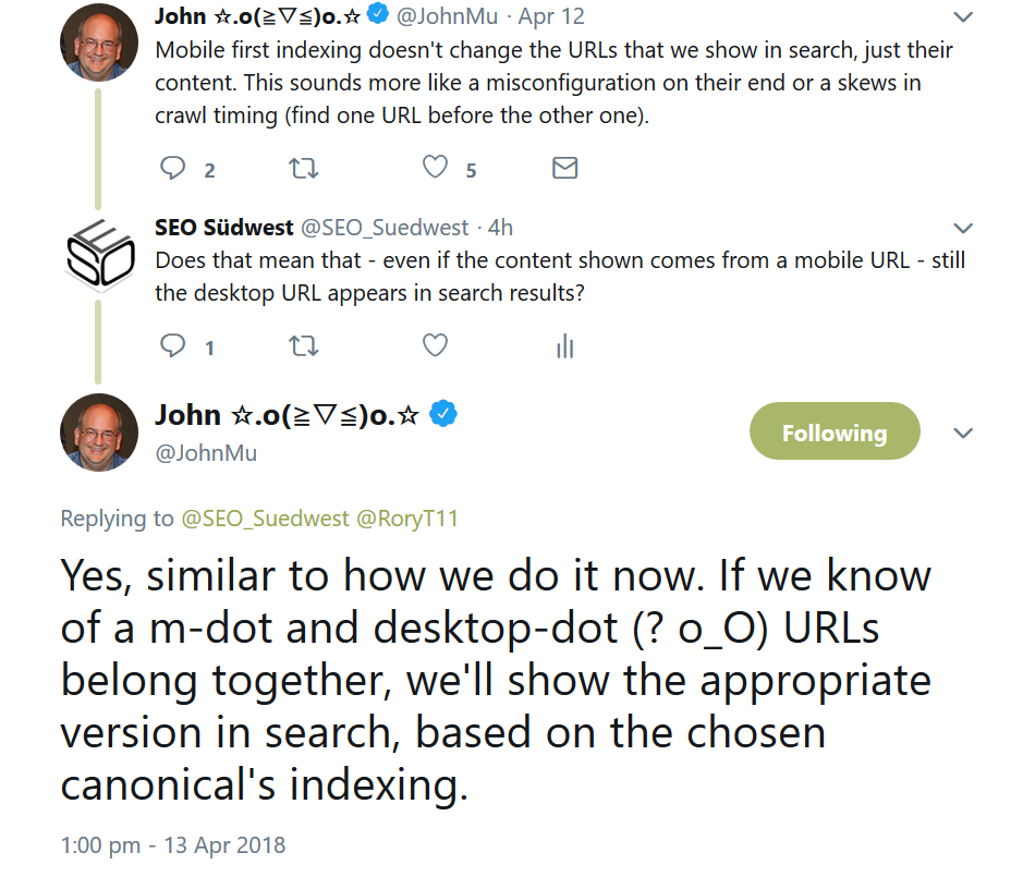 Google zeigt auch im 'Mobile First Index' Desktop-URLs an - selbst dann, wenn die Inhalte von der Mobilversion stammen