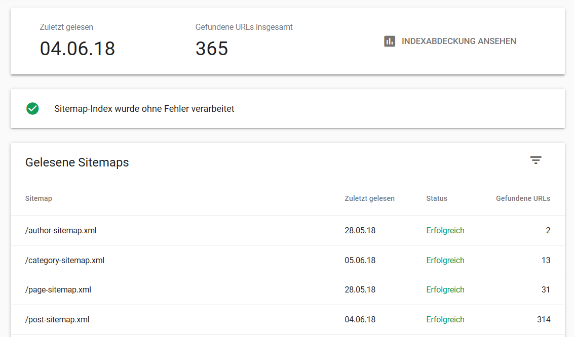 Neue Google Search Console: Sitemaps