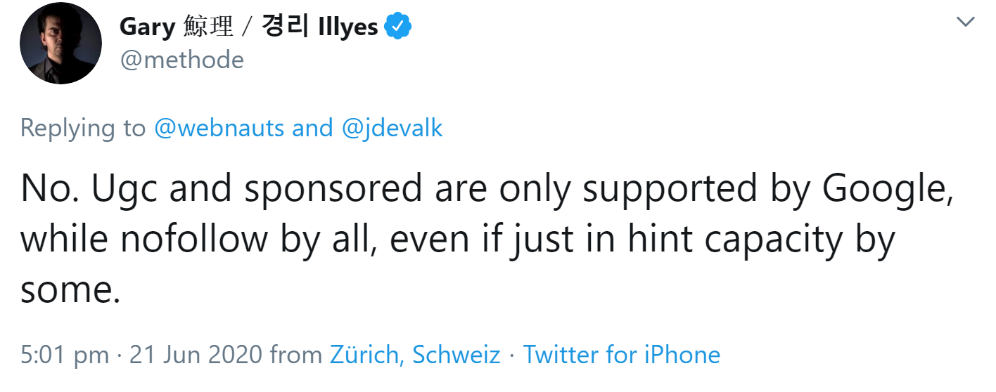 Nur Google unterstützt rel='ugc' und rel='sponsored#