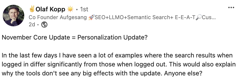 Olaf Kopp: Ist das Google Core Update vom November ein Personalisierungsupdate?