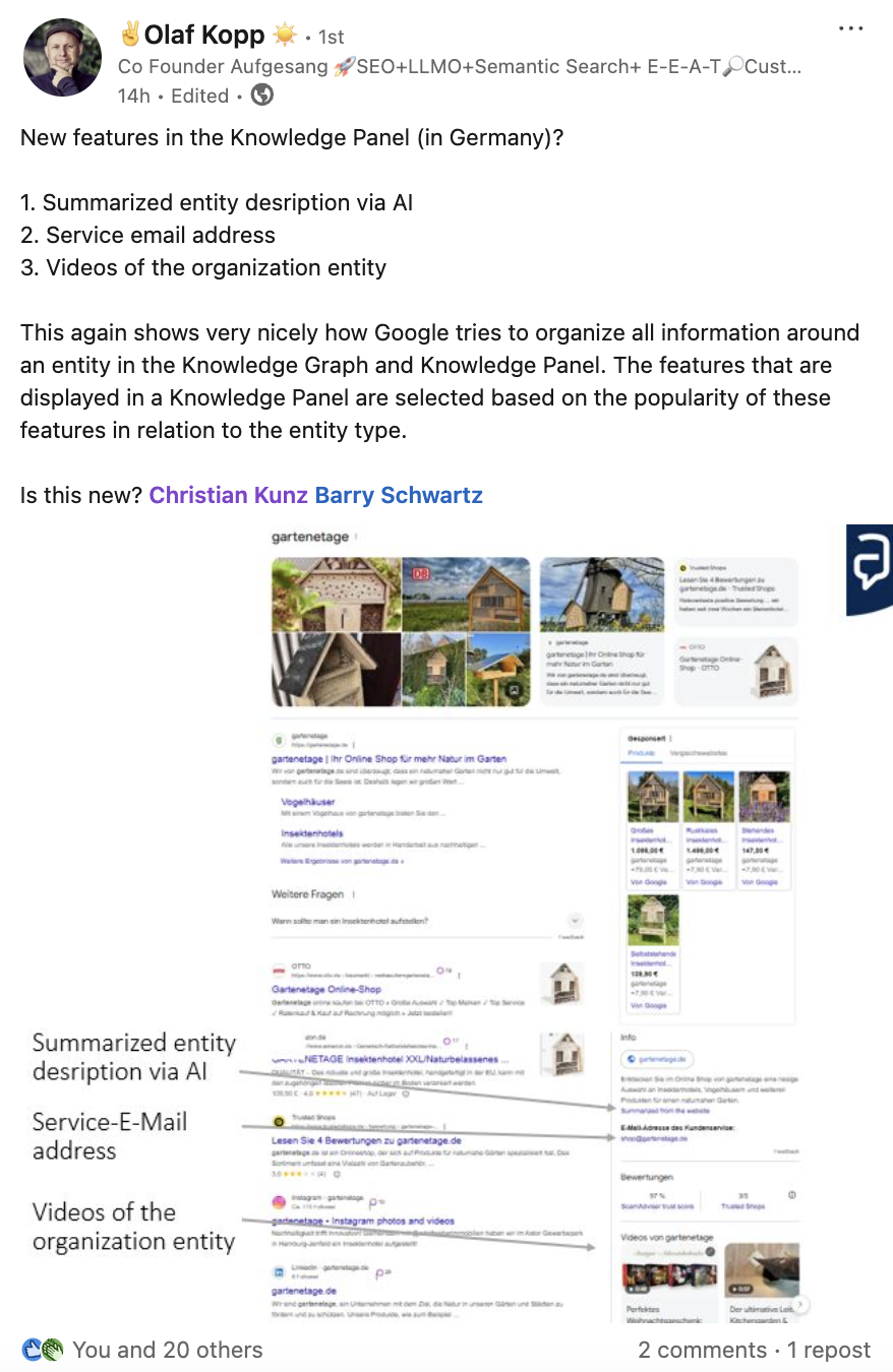 Olaf Kopp: Zusammenfassung per KI im Google Knowledge Panel