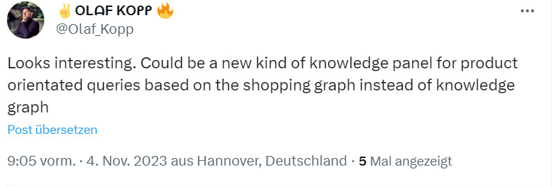 Olaf Kopp auf Twitter zu den neuen Product Shopping Cards