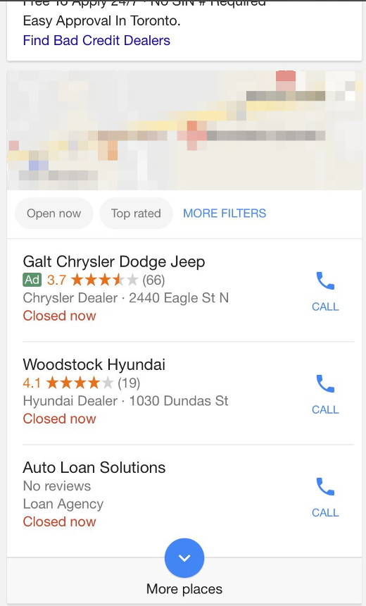 Google: OneBox mit nur zwei organischen Ergebnissen und einer Anzeige