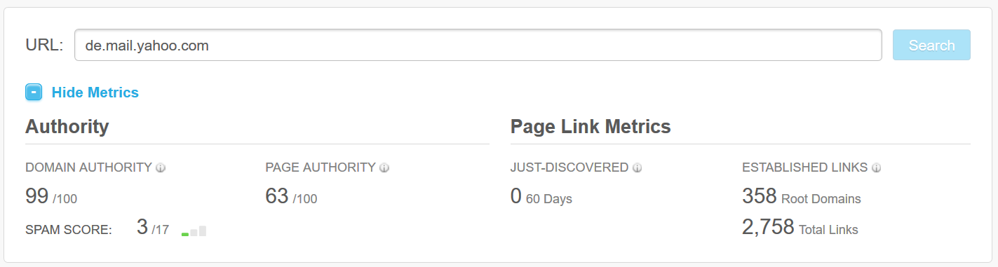 Open Site Explorer: Ergebnis für de.mail.yahoo.com