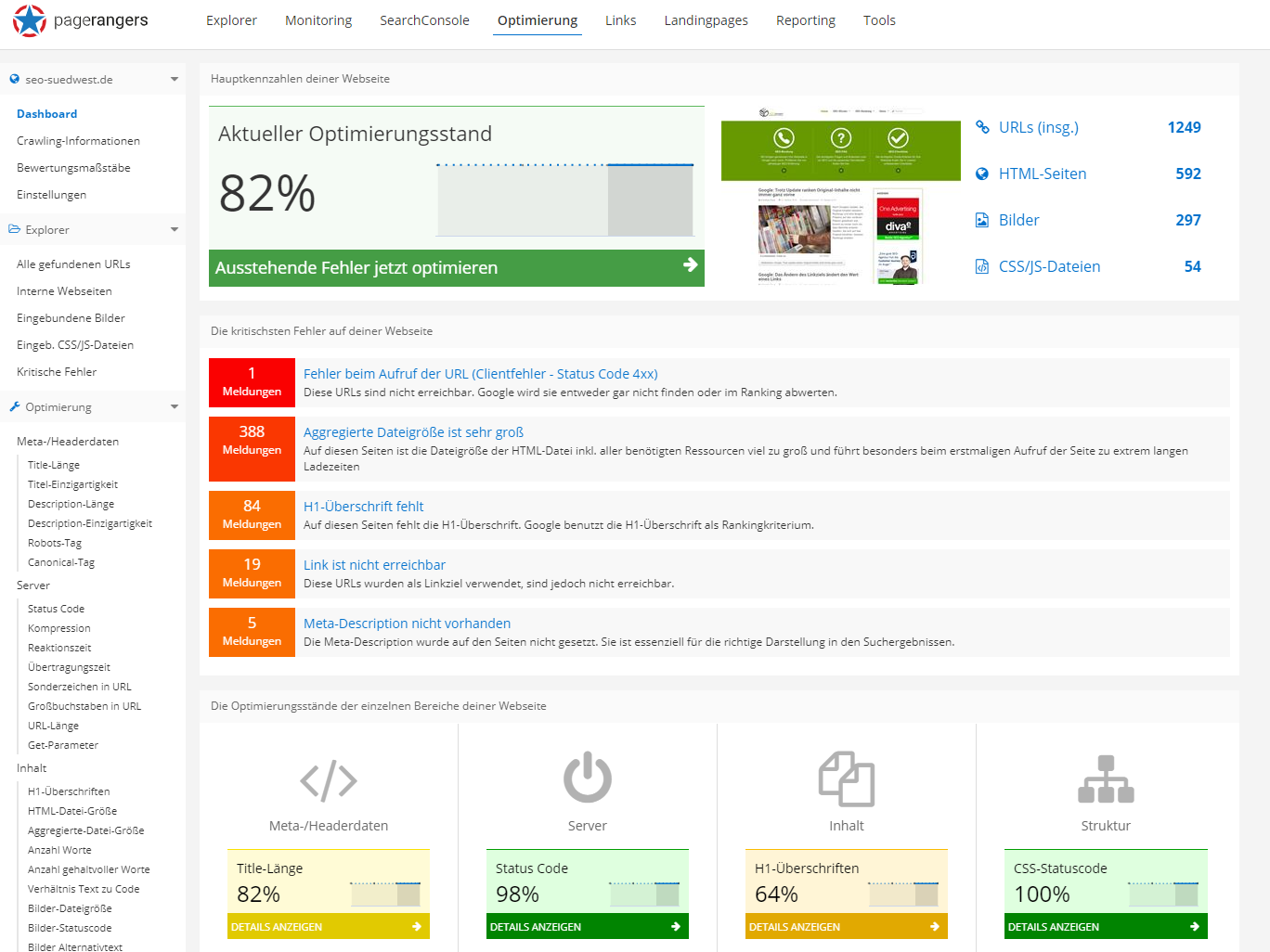 PageRangers: das Dashboard für die Optimierung