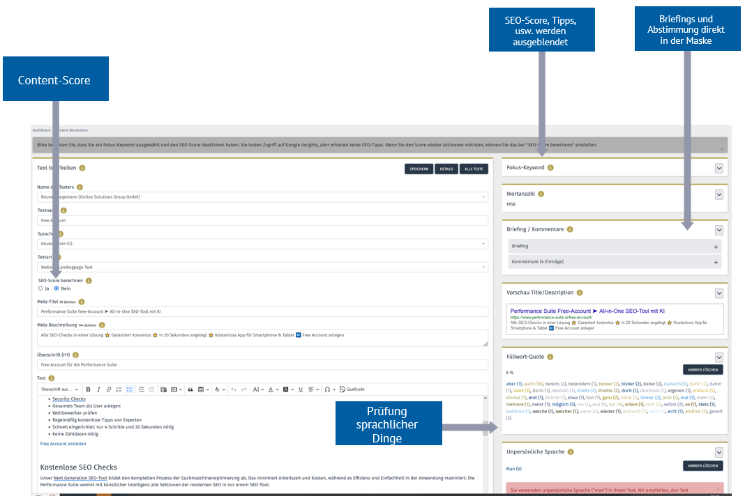 Alle Content-Arten in der Performance Suite