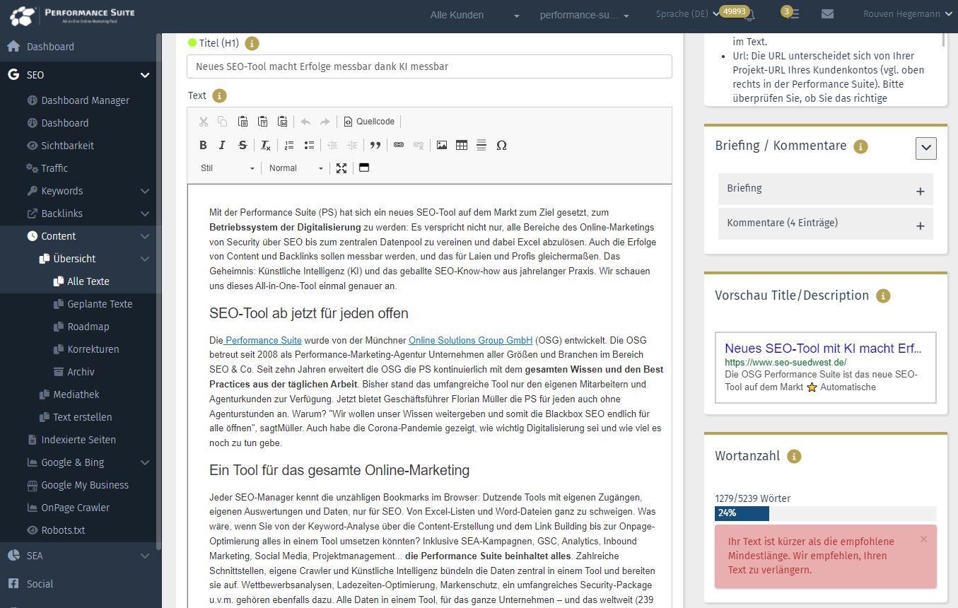 OSG Content Tool Übersicht
