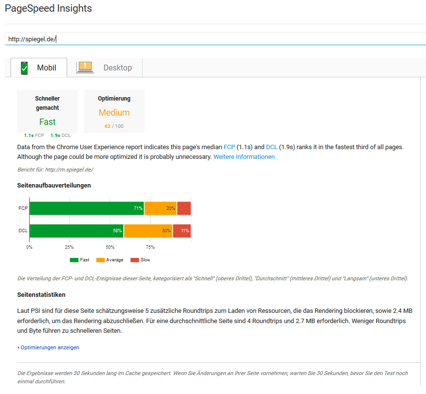 PageSpeed Insights: neue Darstellung