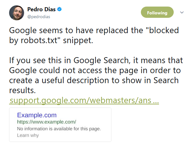 Google: neue Meldung bei Seiten, die per robots.txt gesperrt sind