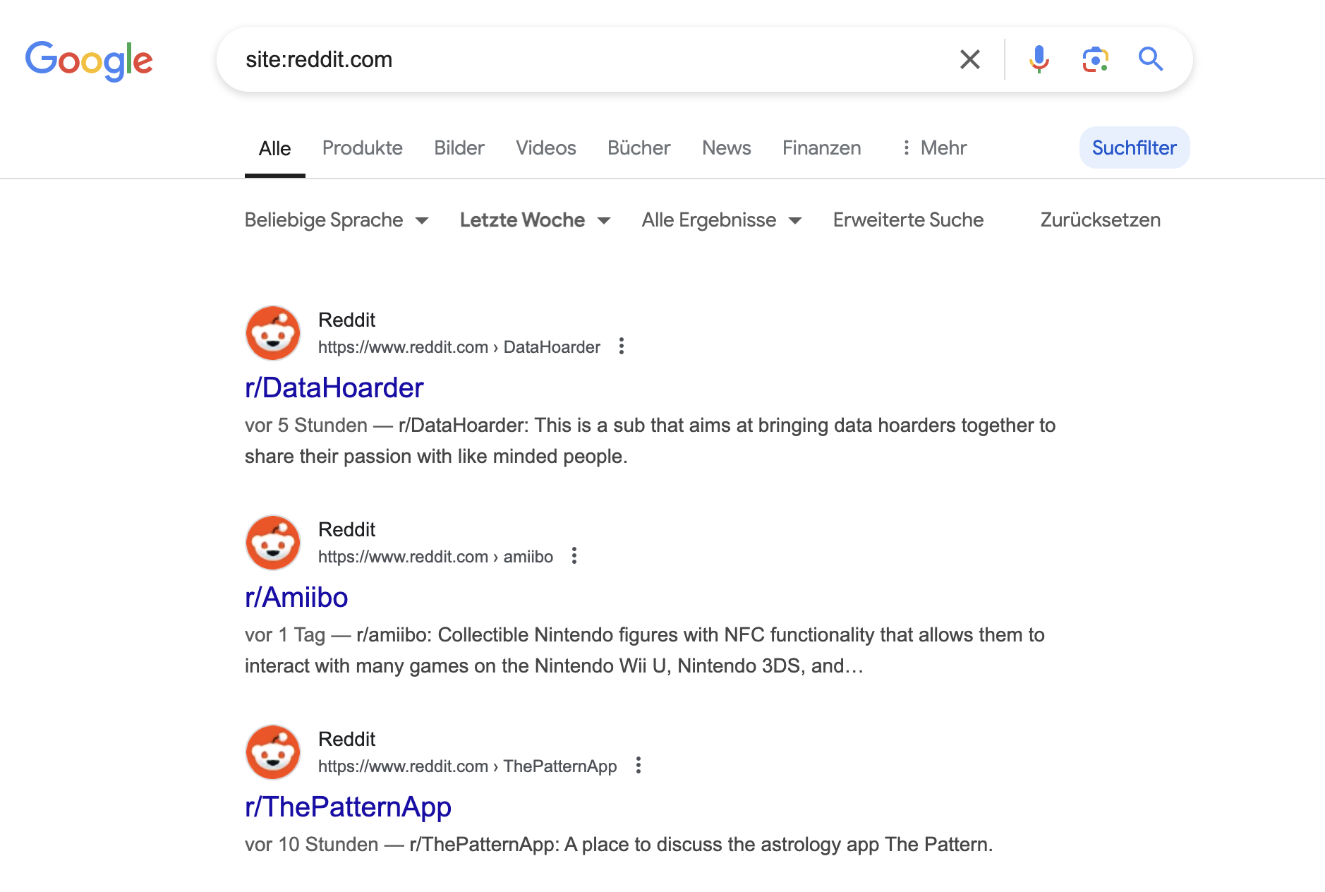 Google liefert Ergebnisse von Reddit für die letzte Woche