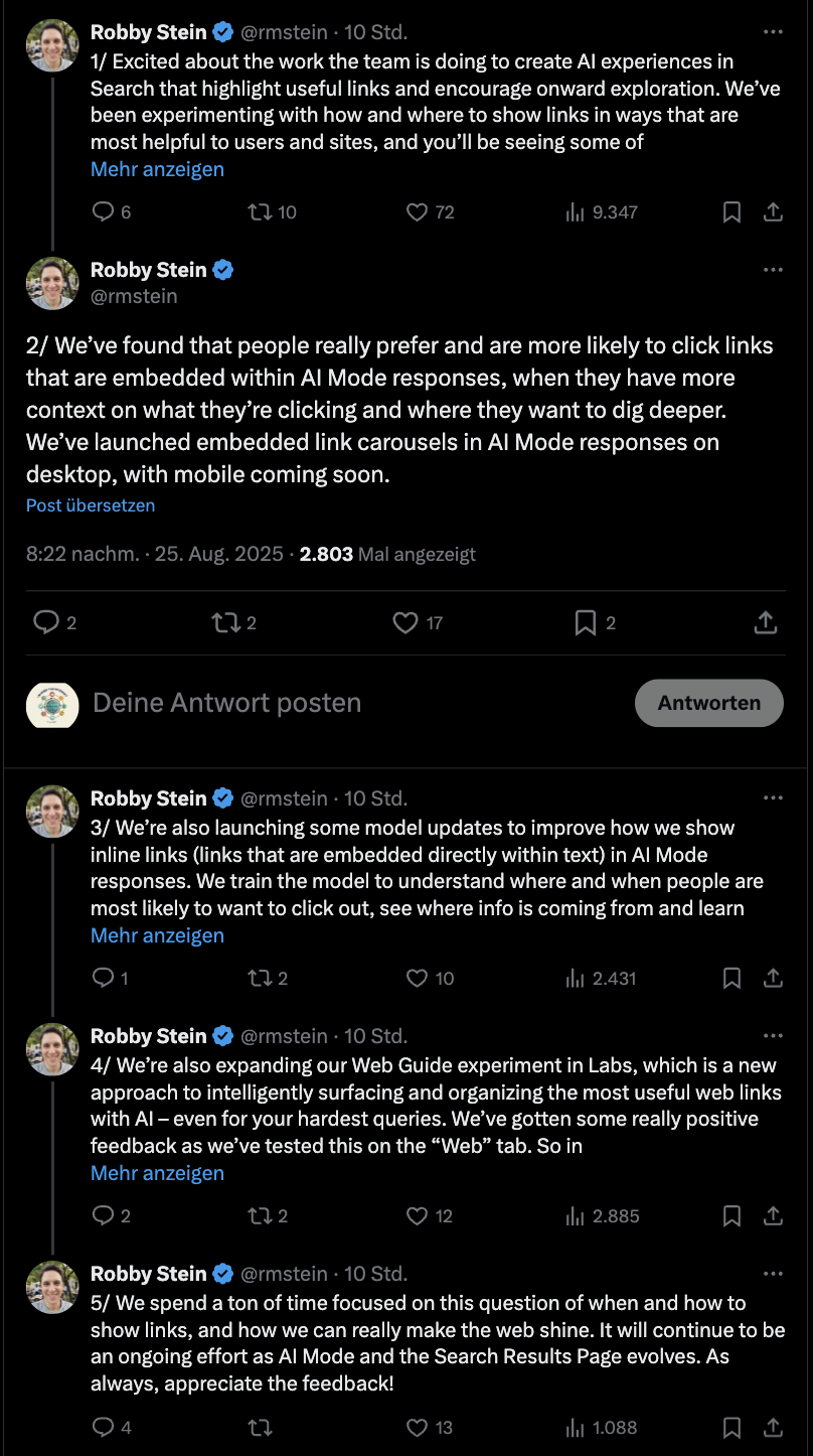 Google plant verbesserte Links im AI Mode: Robby Stein