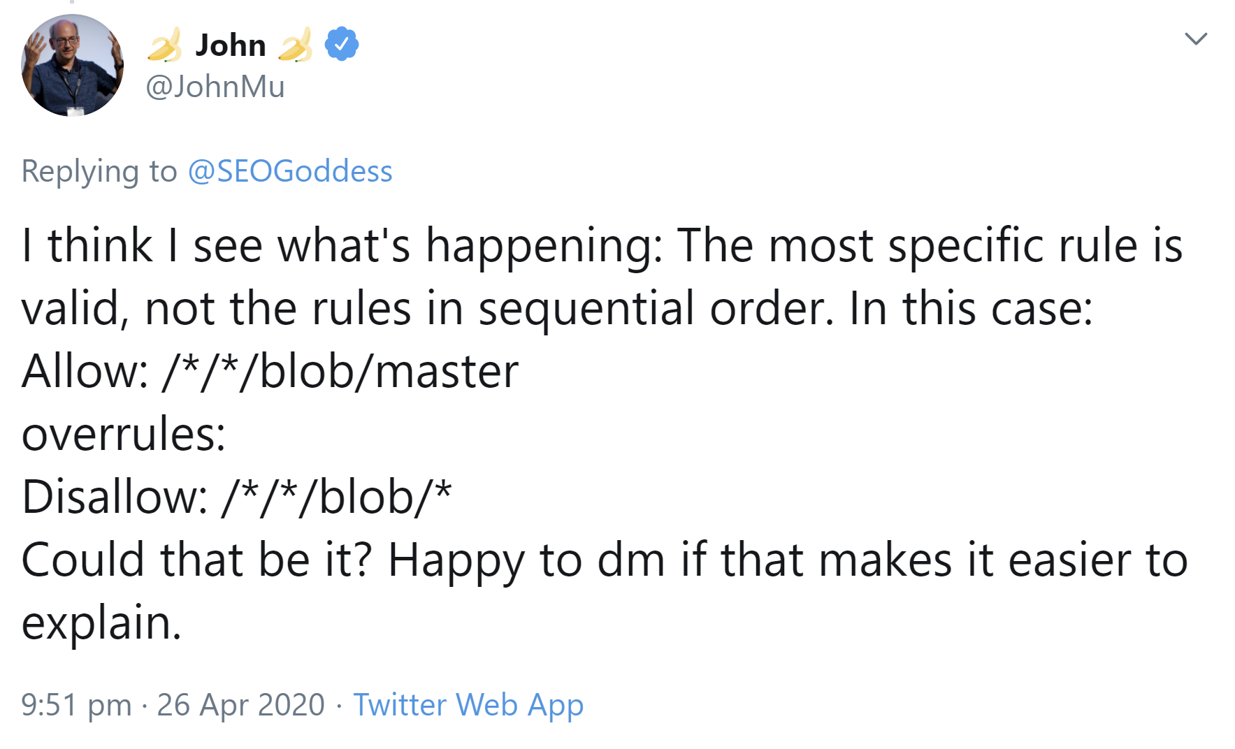 Google: Bei robots.txt sticht die jeweils spezifischere Regel