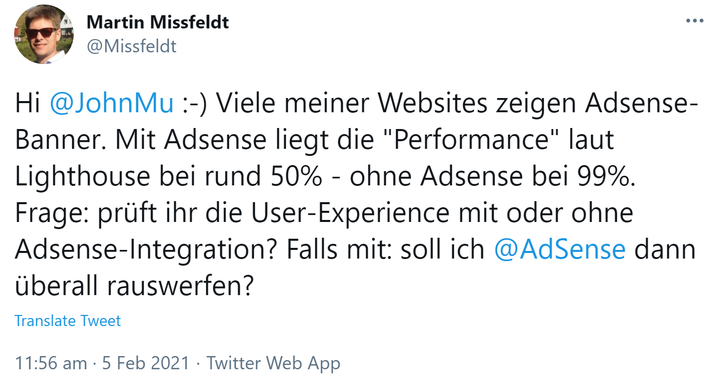 Berücksichtigt Google die Integration von AdSense bei der Bestimmung der User Experience?