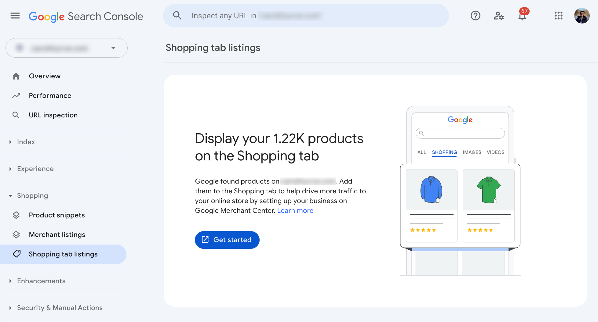 Google Search Console Shopping tab listings