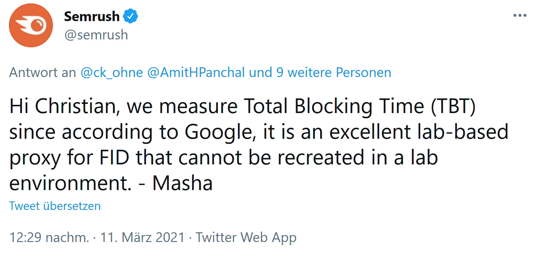 SEMrush misst TBT anstelle von FID