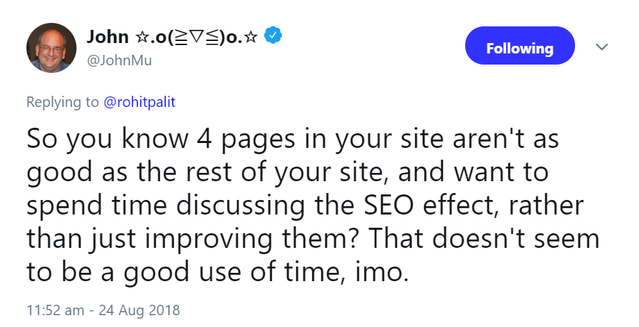 SEO-Effekte nicht diskutieren, sondern einfach bestehende Seiten verbessern