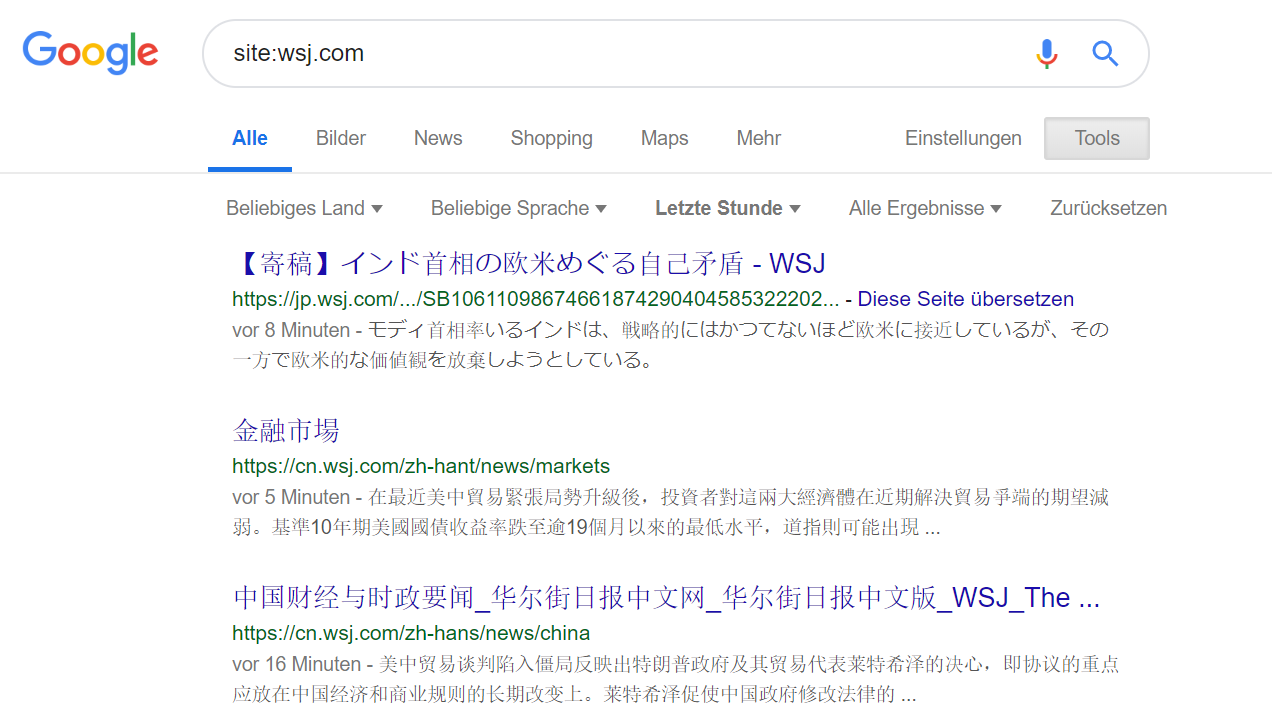 Site-Abfrage liefert chinesische Ergebnisse