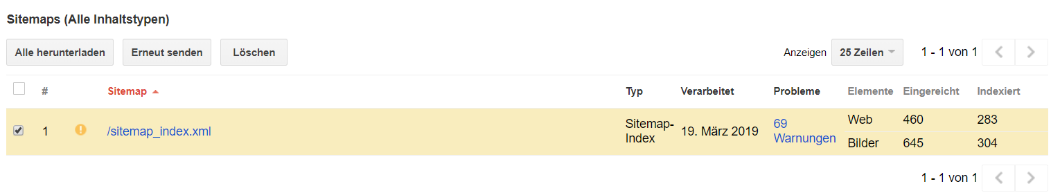 XML-Sitemap löschen in der alten Google Search Console