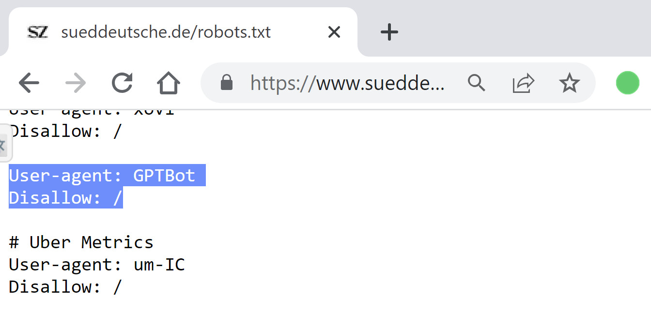 Süddeutsche: robots.txt sperrt ChatGPT