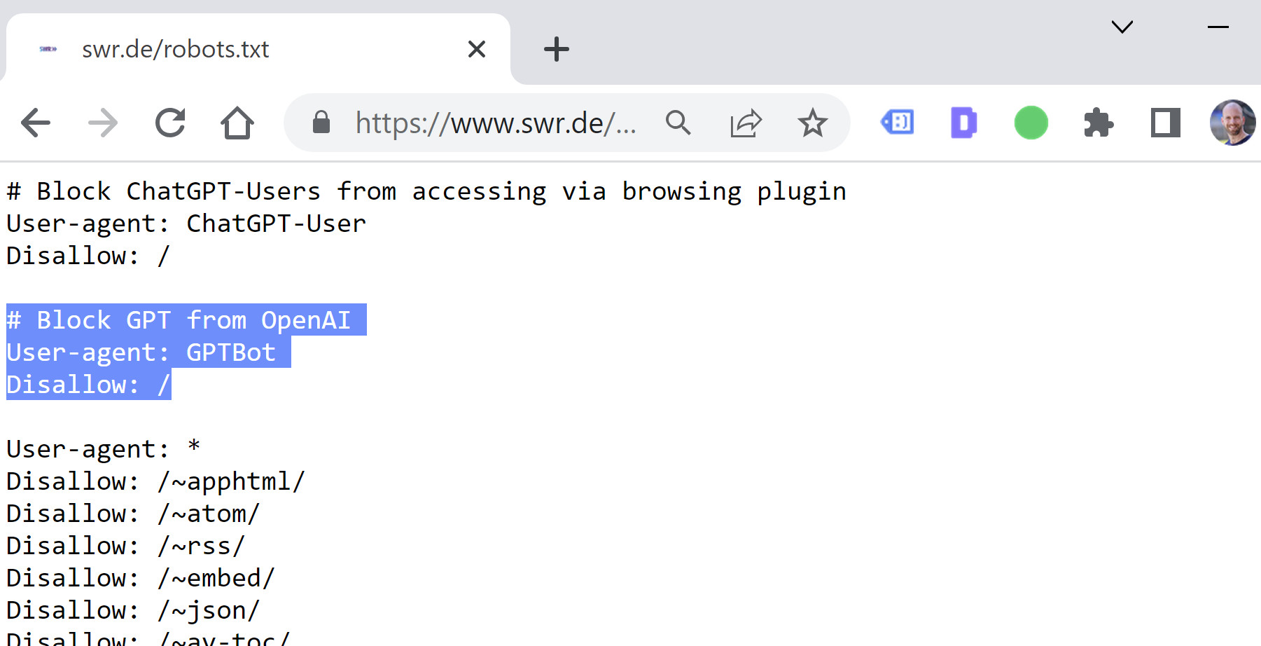 SWR: robots.txt blockiert ChatGPT