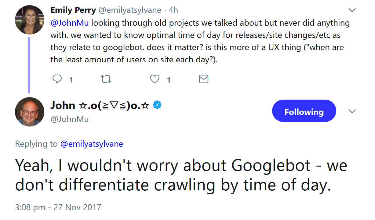 Die Uhrzeit spielt für den Googlebot keine Rolle
