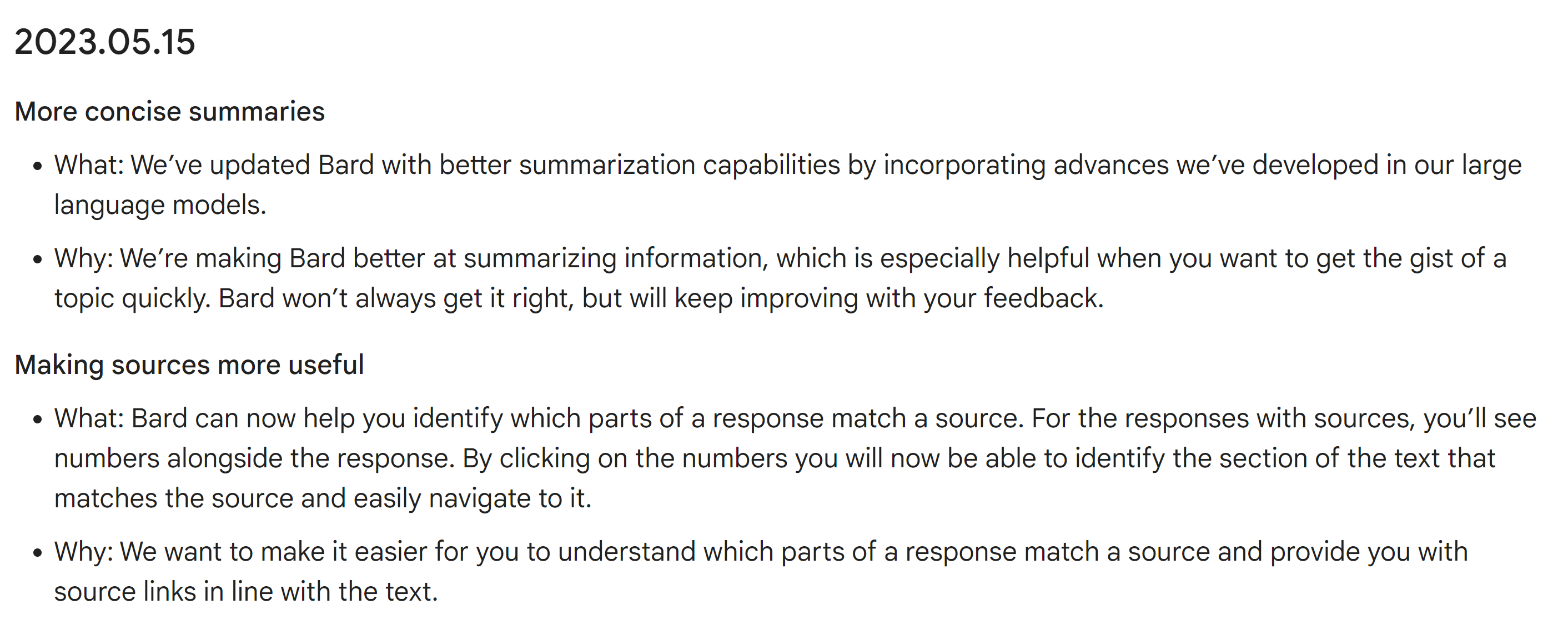 Google Bard Changelog vom 15.05.23
