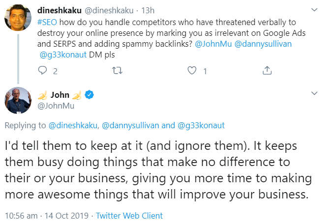 Wettbewerber drohen mit Spam-Links - Google sagt: 'Lass sie einfach machen.'