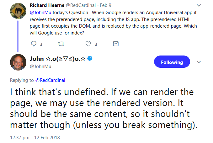 Wie behandelt Google Seiten, die per Angular Universal erstellt werden?