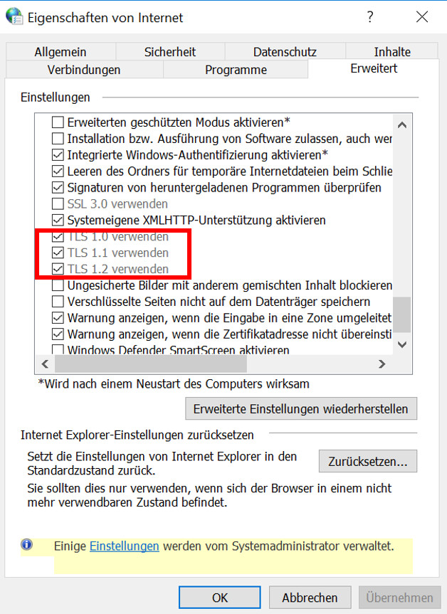 Windows: Interneteinstellungen